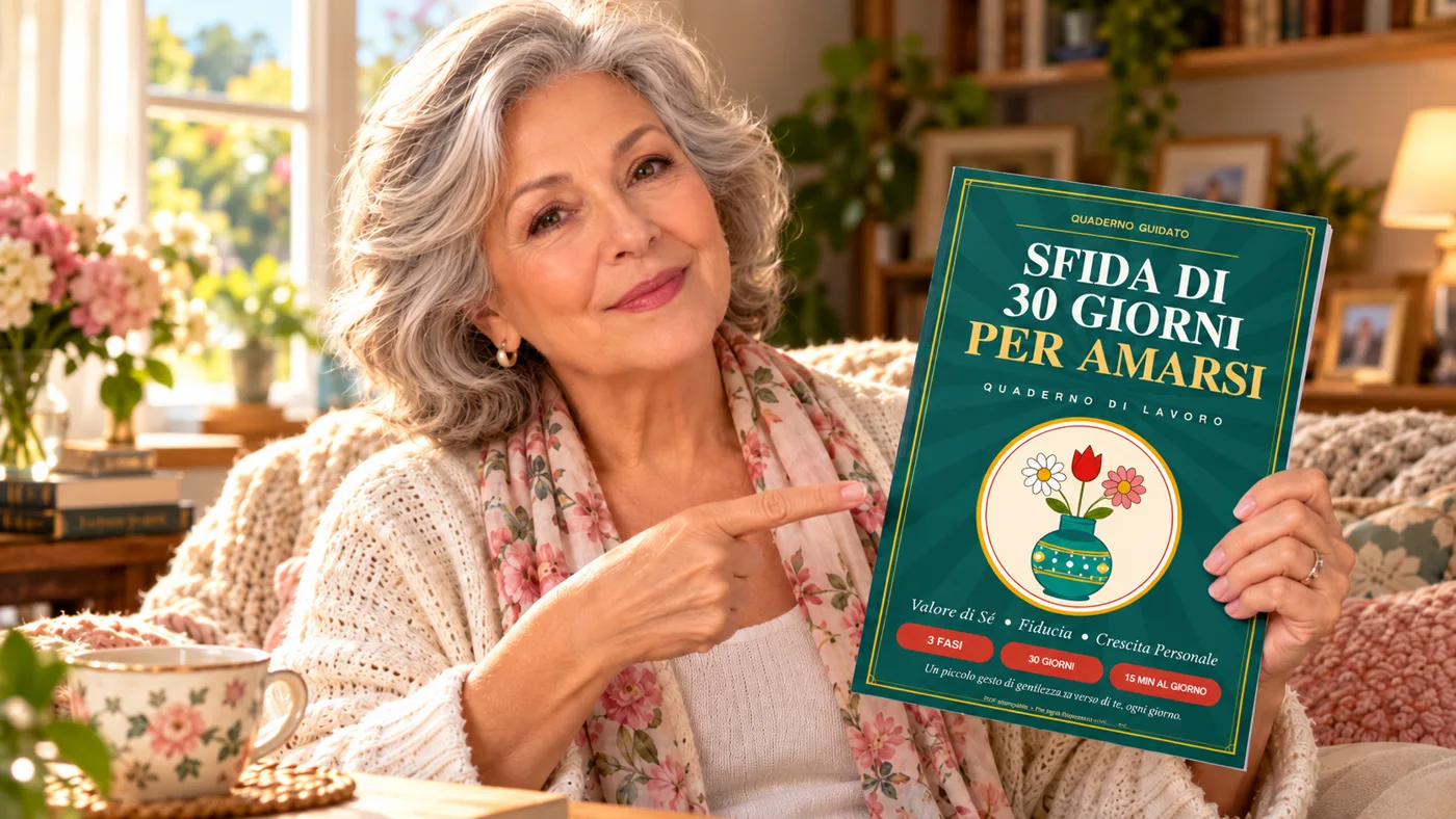 Una lettrice con il quaderno Sfida di 30 Giorni per Amarsi